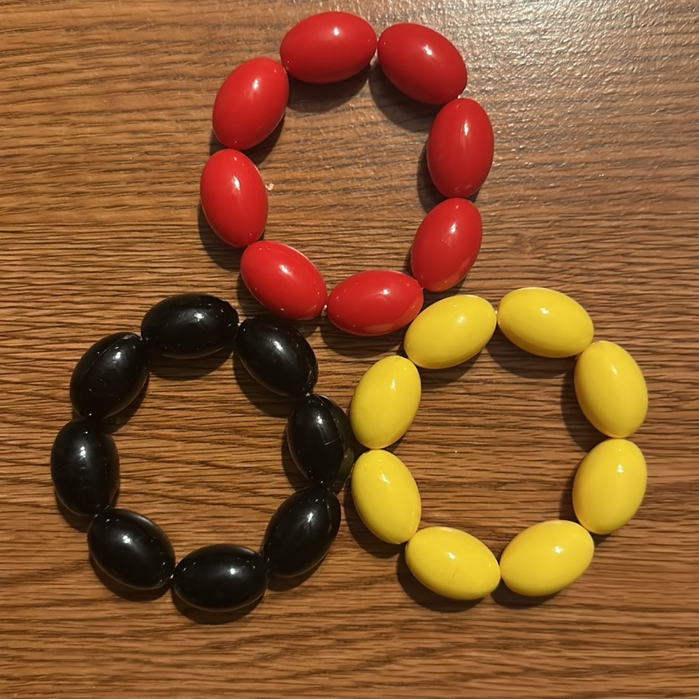 3 pc Bracelets. Red, Black, and Yellow.